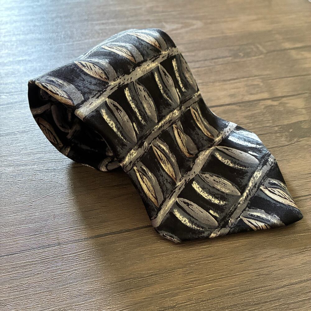 Honors 100% silk men's tie brown black patterned 4 inch wide business casual